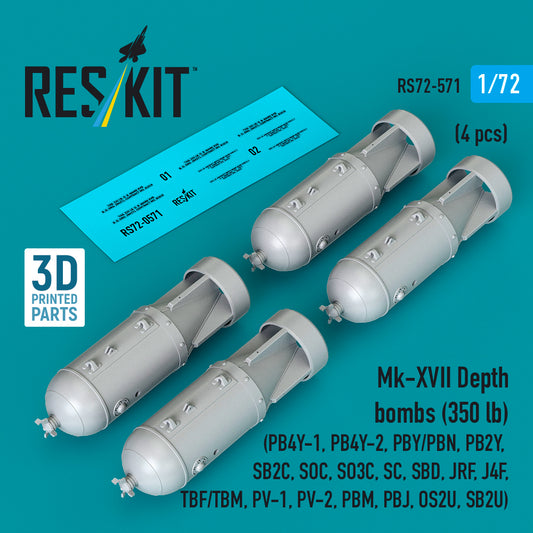 ResKit RS72-571 1:72 Mk-XVII Depth bombs (350 lb) (4 pcs)