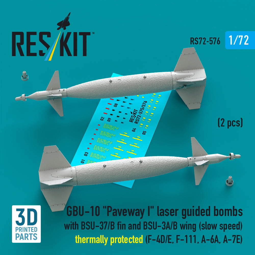ResKit RS72-576 1:72 GBU-10 'Paveway I' laser guided bombs with BSU-37/B fin and BSU-3A/B wing (slow speed) thermally protected (2 pcs)