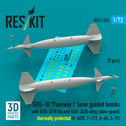 ResKit RS72-576 1:72 GBU-10 'Paveway I' laser guided bombs with BSU-37/B fin and BSU-3A/B wing (slow speed) thermally protected (2 pcs)