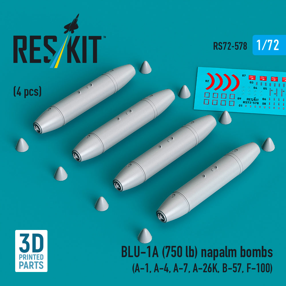 ResKit RS72-578 1:72 BLU-1A (750 lb) napalm bombs (4 pcs)
