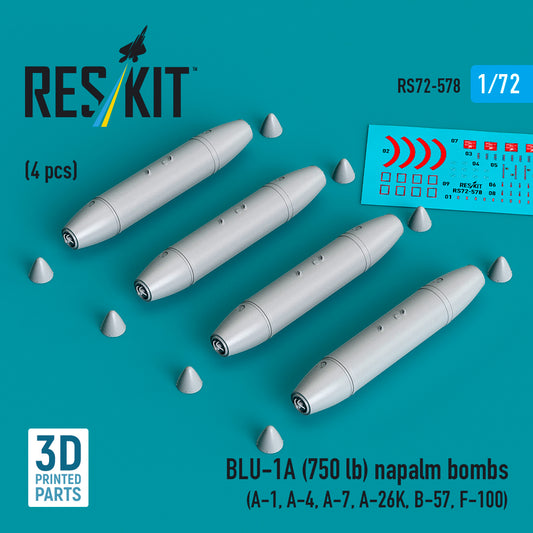 ResKit RS72-578 1:72 BLU-1A (750 lb) napalm bombs (4 pcs)