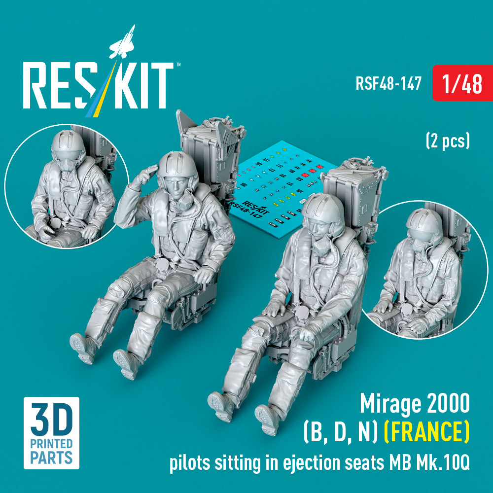 ResKit RSF48-147 1:48 Dassault Mirage 2000 (B, D, N) (FRANCE) pilots sitting in ejection seats MB Mk.10Q (2 pcs)