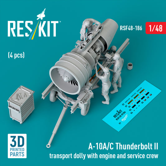 ResKit RSF48-0186 1:48 A-10A/A-10C Thunderbolt II transport dolly with engine and service crew