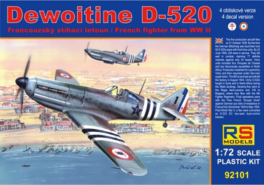 RS Models 92101 1:72 Dewoitine D.520 Decals Free France
