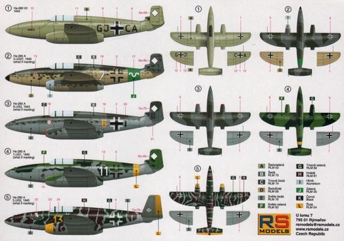 RS Models 92150 1:72 Heinkel He-280V-2 5 decal variants