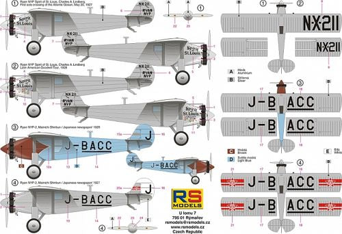 RS Models 92158 1:72 Ryan NYP 'Spirit Of St Louis'; 4 decal variants