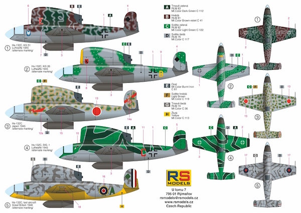 RS Models 92173 1:72 Henschel Hs-132C 5 decal variants