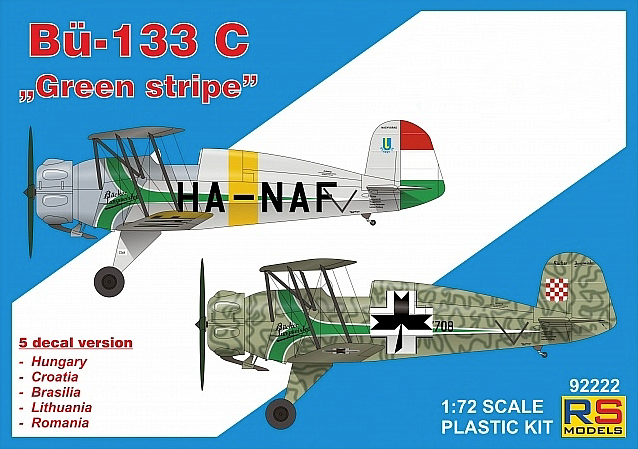 RS Models 92222 1:72 Bucker Bu-133C "Green stripe" 5 decal variants