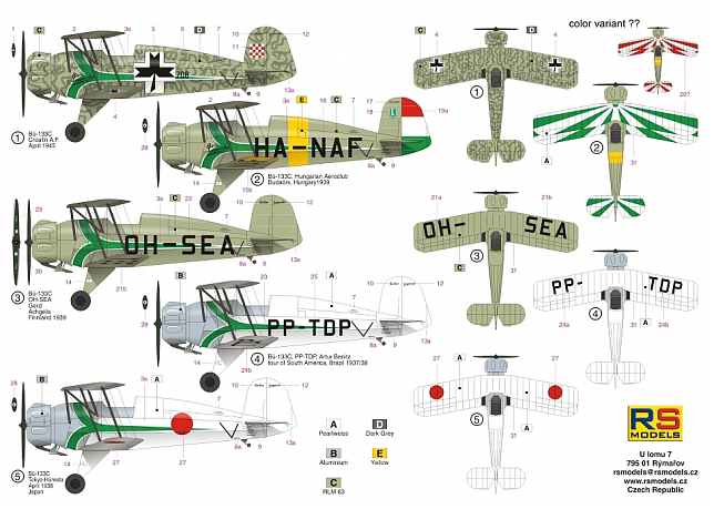 RS Models 92222 1:72 Bucker Bu-133C "Green stripe" 5 decal variants