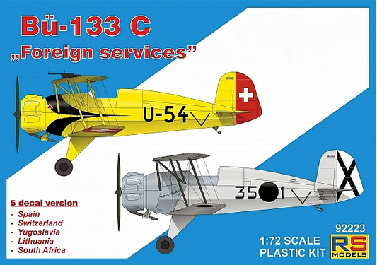 RS Models 92223 1:72 Bucker Bu-133C 'Foreign services' 5 decal variants