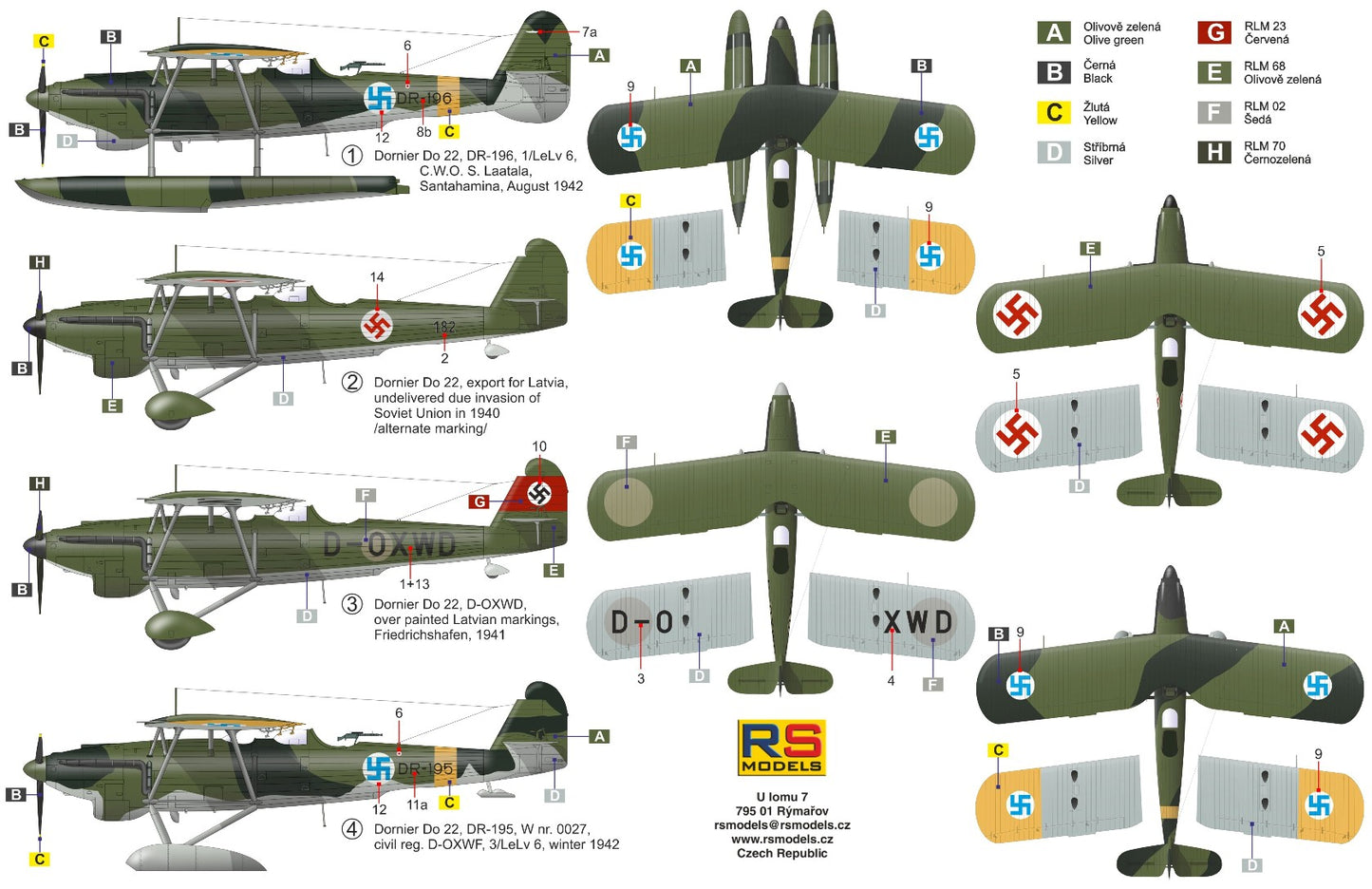 RS Models 92244 1:72 Dornier Do-22 float plane, wheels and ski's