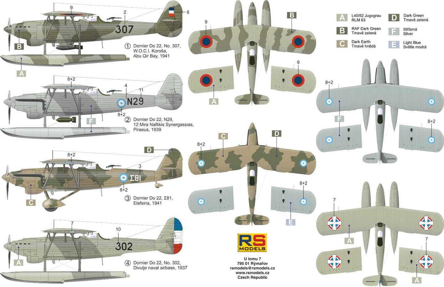 RS Models 92245 1:72 Dornier Do-22 float plane and wheels