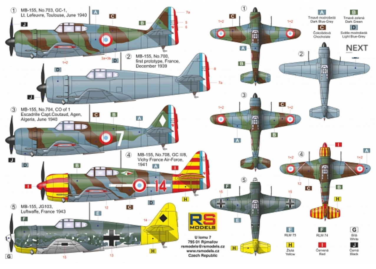 RS Models 92248 1:72 Marcel-Bloch MB.155 -  5 decal variants