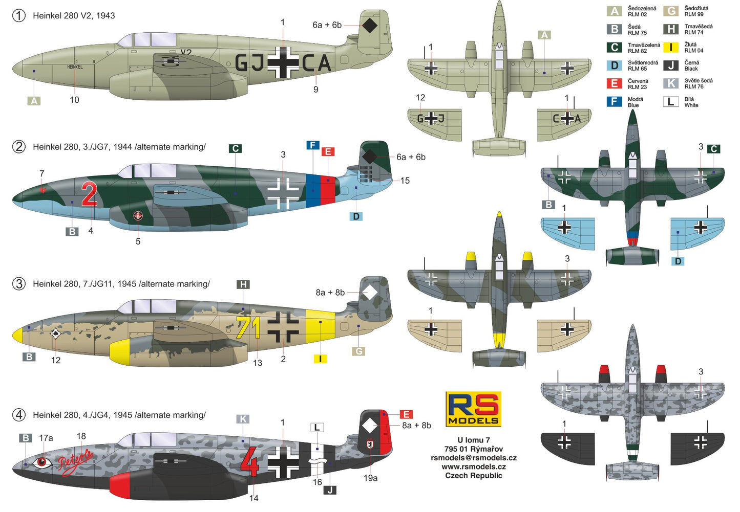 RS Models 92251 1:72 Heinkel He-280 Juma 004 4 decal for Luftwaffe