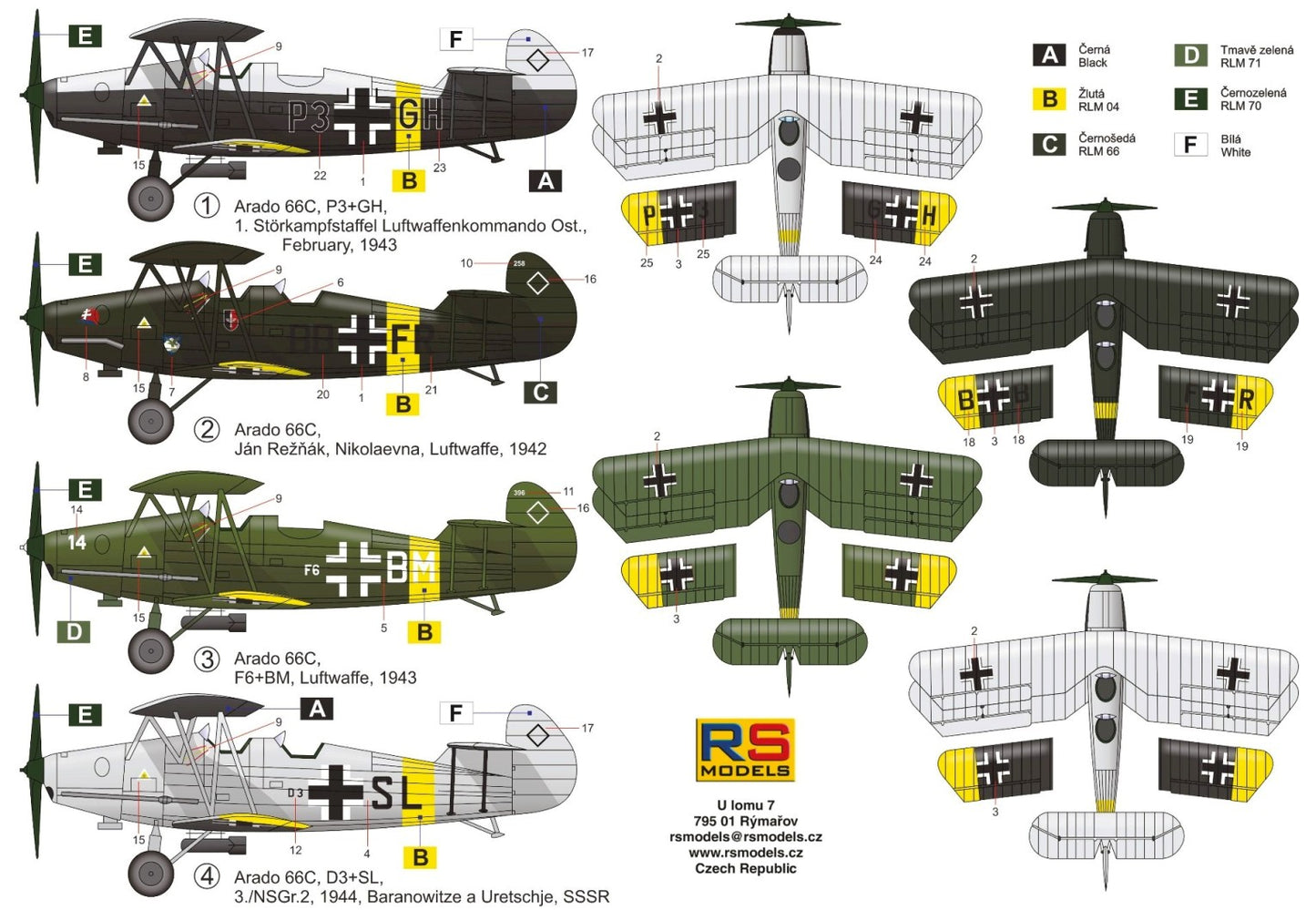 RS Models 92258 1:72 Arado Ar-66 - 4 decal v. for Luftwaffe