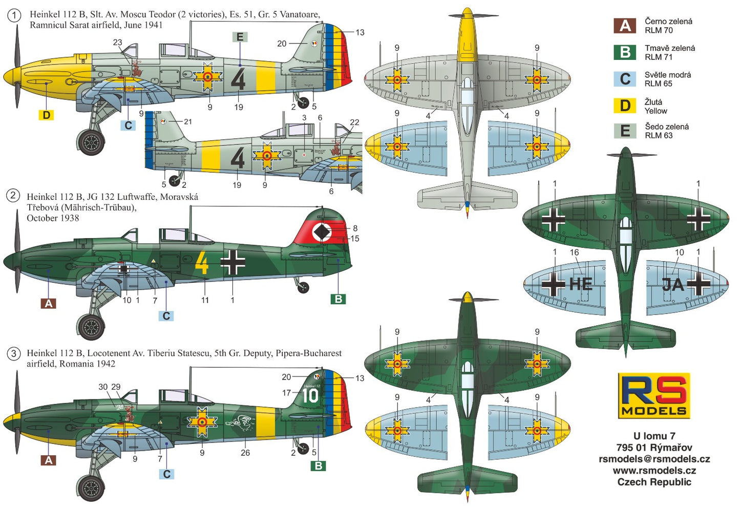 RS Models 92265 1:72 Heinkel He-112B Romania x 2 Luftwaffe x 1