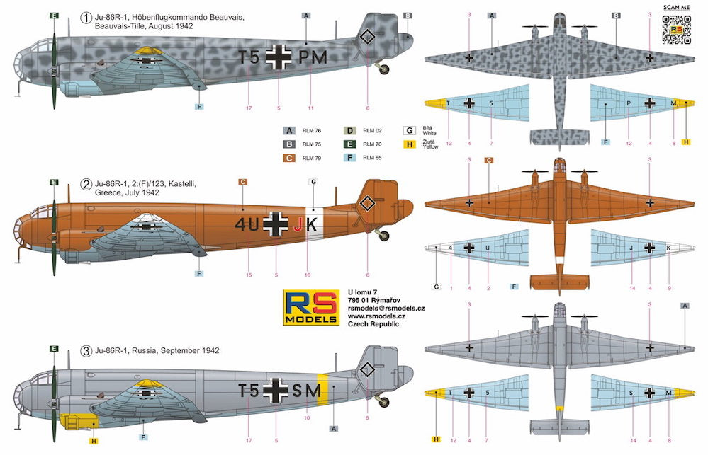 RS Models 92277 1:72 Junkers Ju-86R 3 decal v. for Luftwaffe