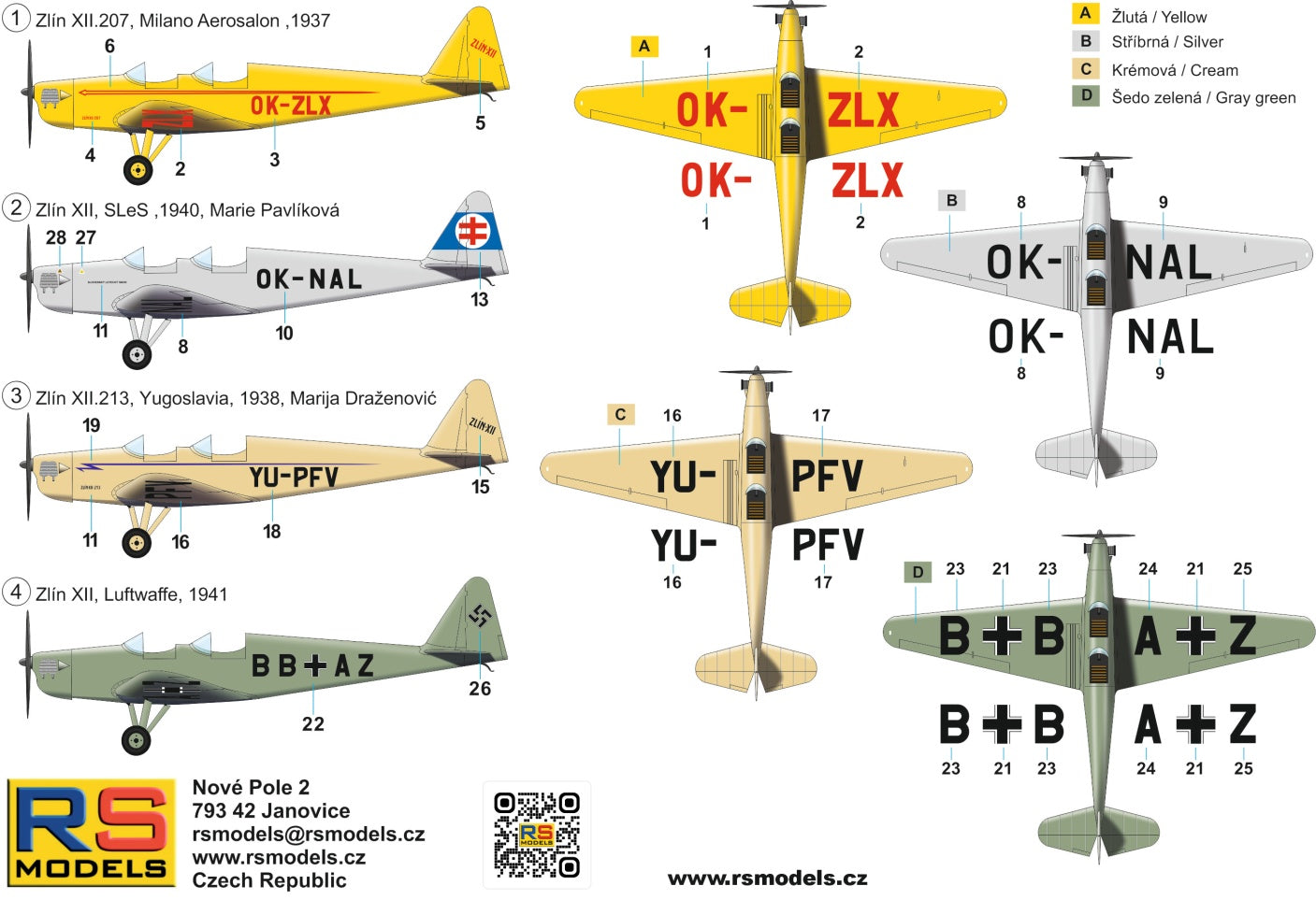 RS Models RSMI92303 1:72 Zlin Z-XII Czechoslovakian Sport Aircraft