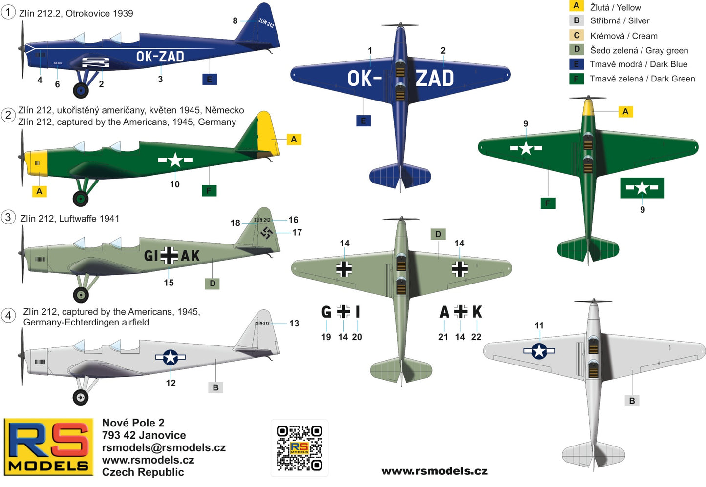 RS Models RSMI92304 1:72 Zlin Z-212 Czechoslovakian Sport Aircraft