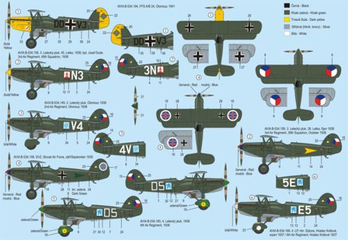 RS Models 92079 1:72 Avia B-534/III Decals for 6 aircraft Czechoslovakia, Luftwaffe and Slovakia