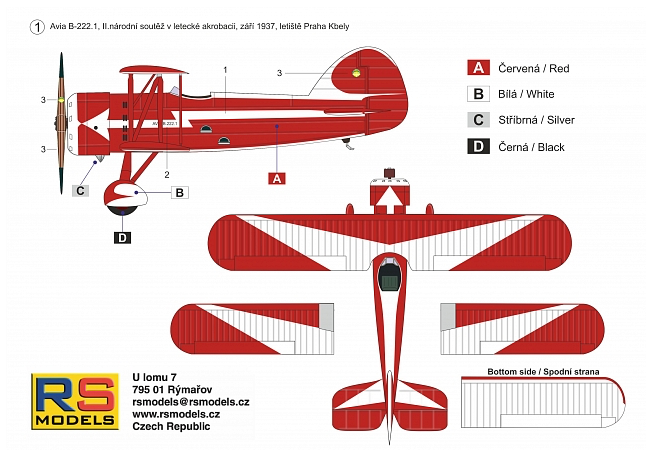 RS Models 94001 1:72 Avia B-222 Czechoslovak Acrobatic Aircraft