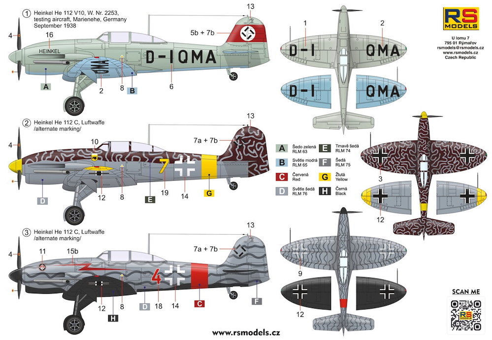 RS Models 94007 1:72 Heinkel He-112V-10