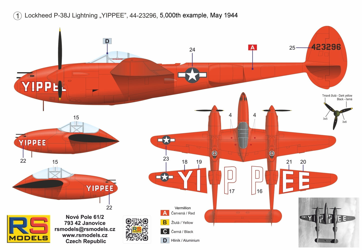 RS Models 94025 1:72 Lockheed P-38J-20 Lightning 'Yippee'