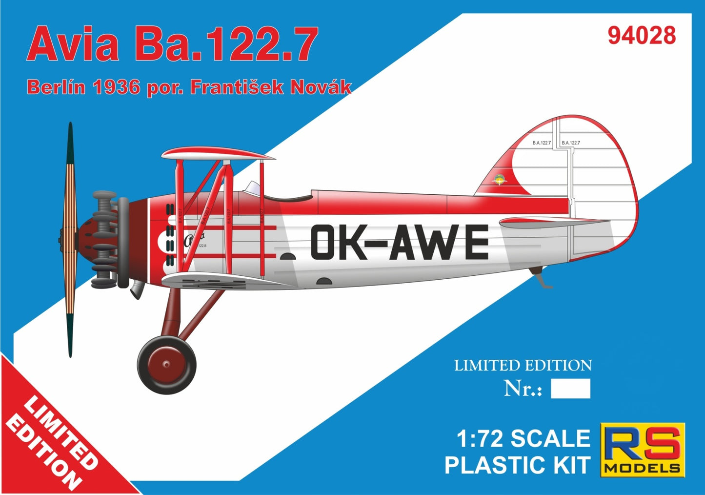 RS Models 94028 1:72 Avia Ba.122 OK-AWE Berlin 36 1 decal. version for Czechoslovakia RP+PE