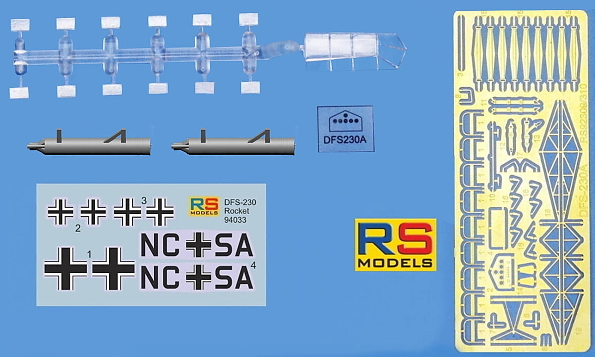 RS Models 94033 1:72 DFS-230 with take-off Rockets	1 decal version for Luftwaffe	RP+PE