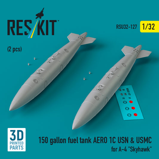 ResKit RSU32-127 1:32 150 gallon fuel tank AERO 1C USN & USMC for A-4 Skyhawk (2 pcs)