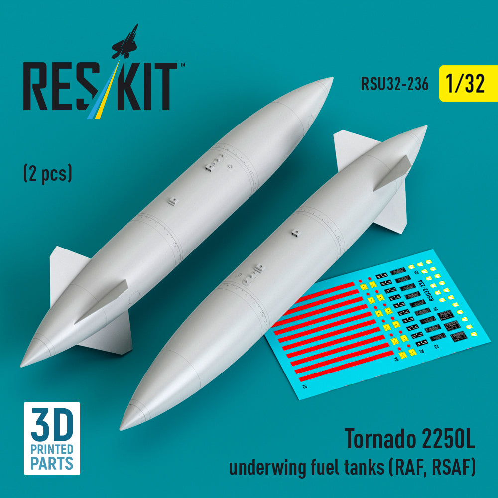 ResKit RSU32-0236 1:32 Panavia Tornado 2250L underwing fuel tanks (RAF, RSAF) (2 pcs)
