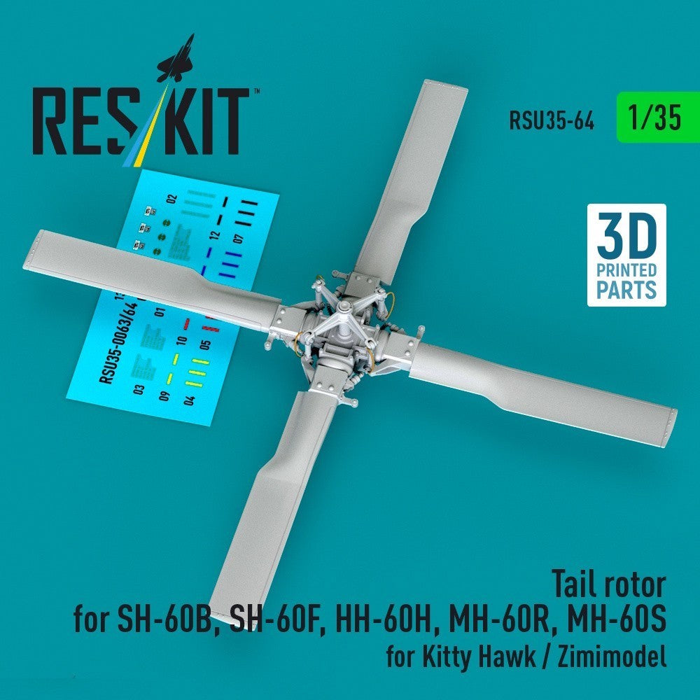 ResKit RSU35-0064 1:35 SH-60B / SH-60F / HH-60H / MH-60R and MH-60S Naval tail rotor sed variants (designed to be used with Kitty Hawk Models and Zimi Model kits)