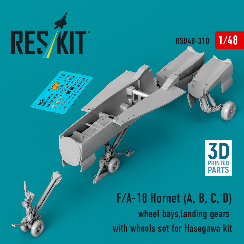 ResKit RSU48-310 1:48 F/A-18 Hornet (A, B, C, D) wheel bays, landing gears with wheels set