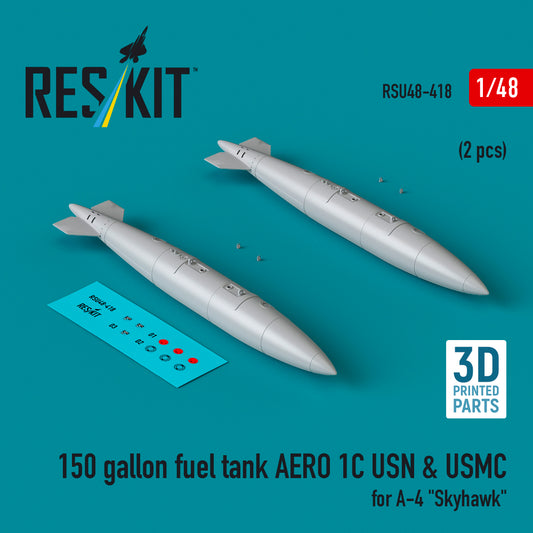 ResKit RSU48-418 1:48 150 gallon fuel tank AERO 1C USN & USMC (2 pcs) for Douglas A-4 Skyhawk (3D-Printed)