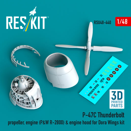 ResKit RSU48-0440 1:48 P-47C Thunderbolt propeller, engine (P&W R-2800) & engine hood