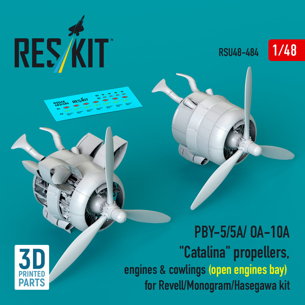 ResKit RSU48-484 1:48 PBY-5/PBY-5A/ OA-10A  Catalina  propellers, engines & cowlings (open engines bay)