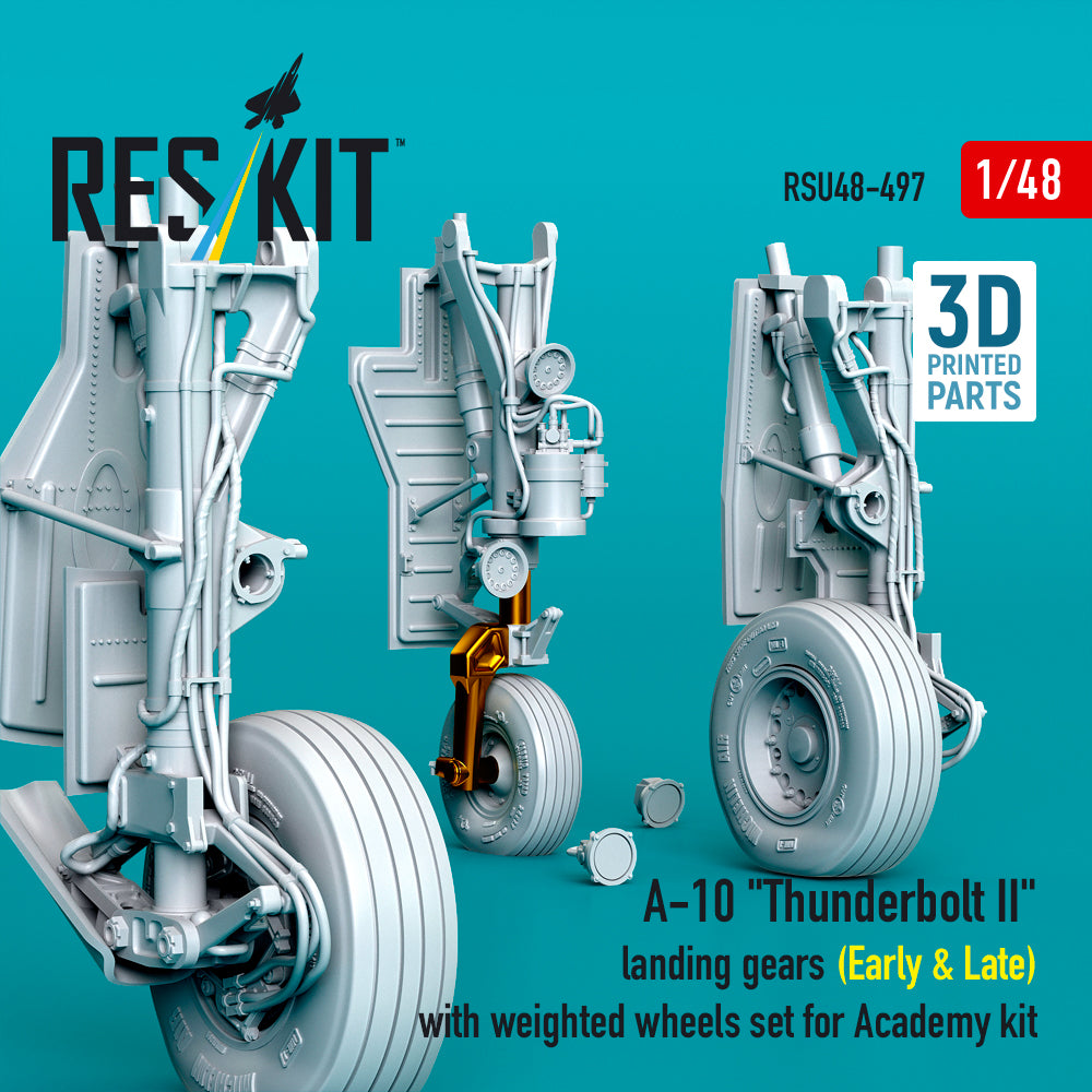 ResKit RSU48-497 1:48 Fairchild A-10C Thunderbolt II landing gears (Early & Late) with weighted wheels set (designed to be used with Academy kits) (Metal+3D-Printed)