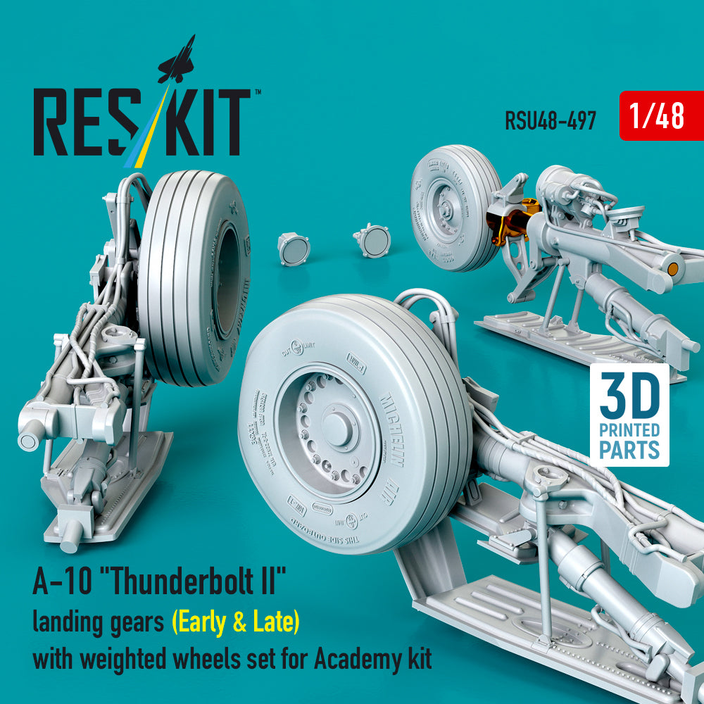 ResKit RSU48-497 1:48 Fairchild A-10C Thunderbolt II landing gears (Early & Late) with weighted wheels set (designed to be used with Academy kits) (Metal+3D-Printed)