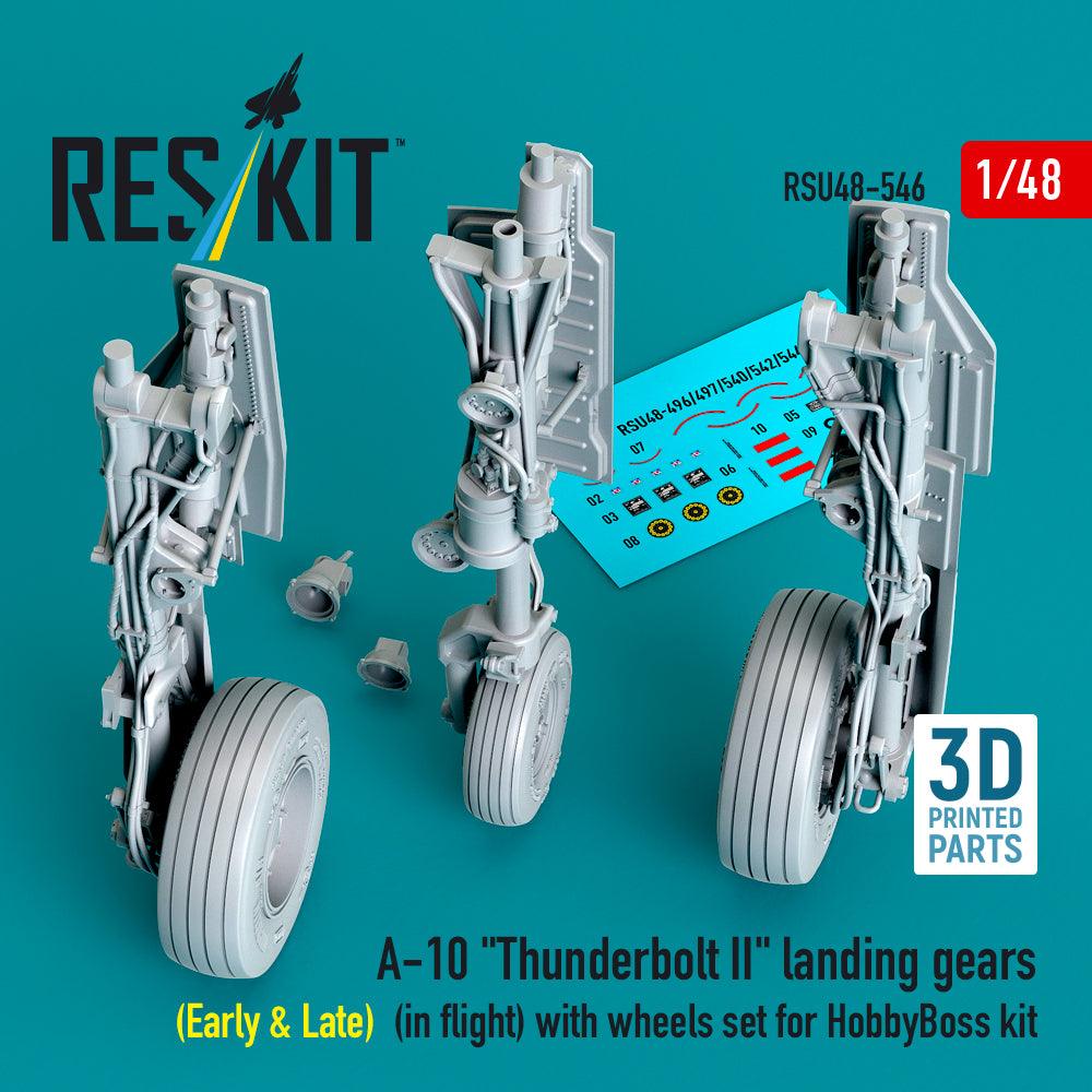 ResKit RSU48-546 1:48 A-10  Thunderbolt II  landing gears (Early & Late) (in flight) with wheels set