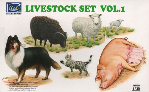 Riich Models RV35007 1:35 Livestock Set Volume 1 Pig, Sheep, Lamb, Goat, Sheep Dog, Cat