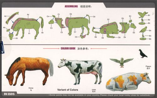 Riich Models RV35015 1:35 Livestock Set Volume 2 (contains a horse, 2 cows and 2 pigeons)