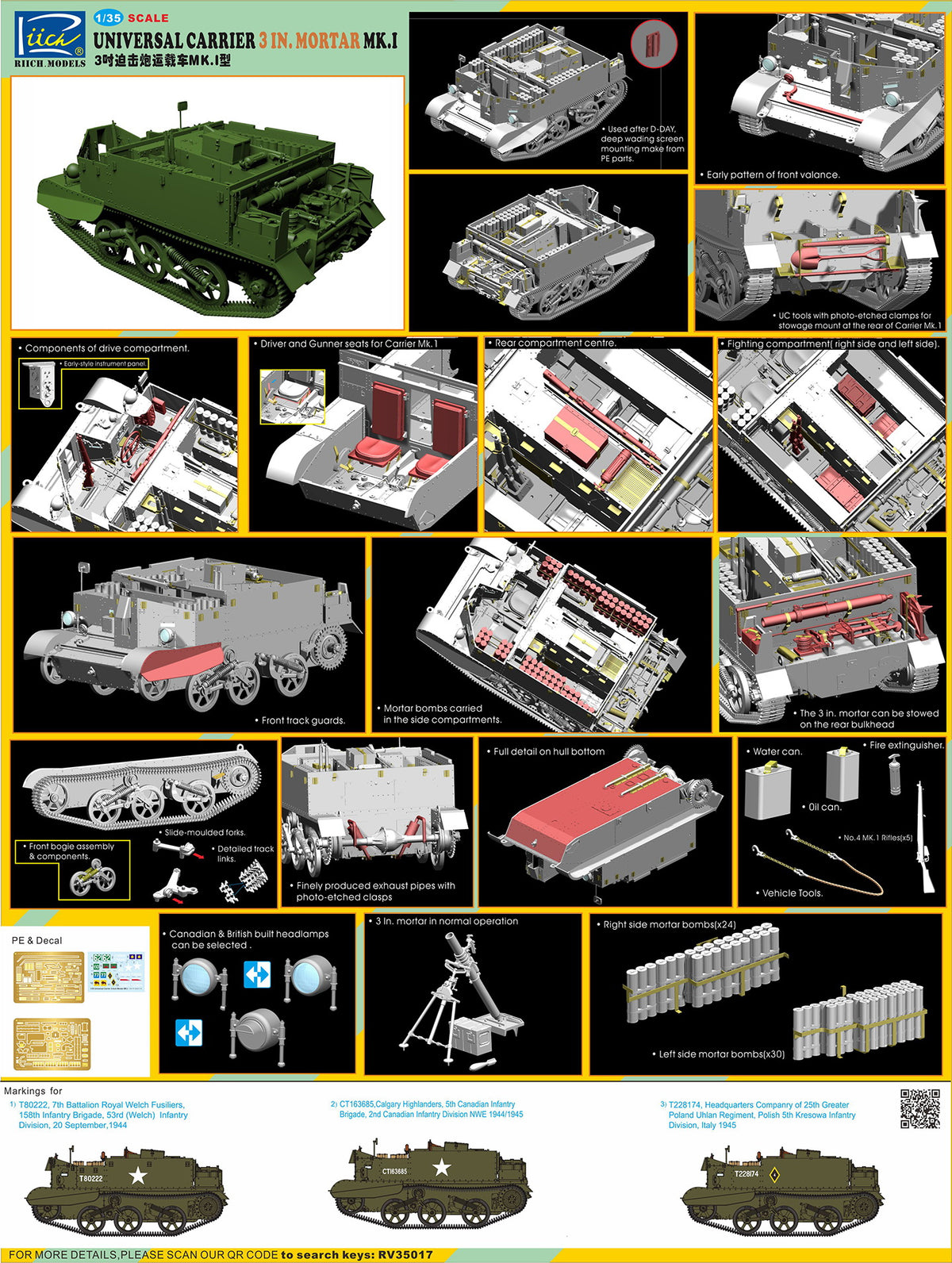 Riich Models RV35017 1:35 Universal Carrier 3 in. Mortar Mk.1