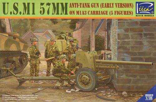 Riich Models RV35019 1:35 U.S. M1 57mm Anti-Tank Gun (Early Version) on M1A3 Carriage (5 Figures)