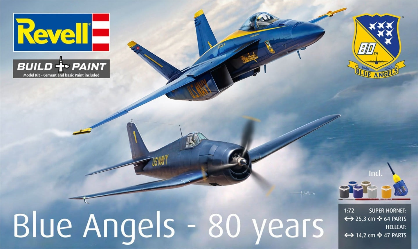Revell 05613 1:72 Blue Angels 80 years Set will be a two-kit combo of F/A-18E Super Hornet and F6F-5 Hellcat