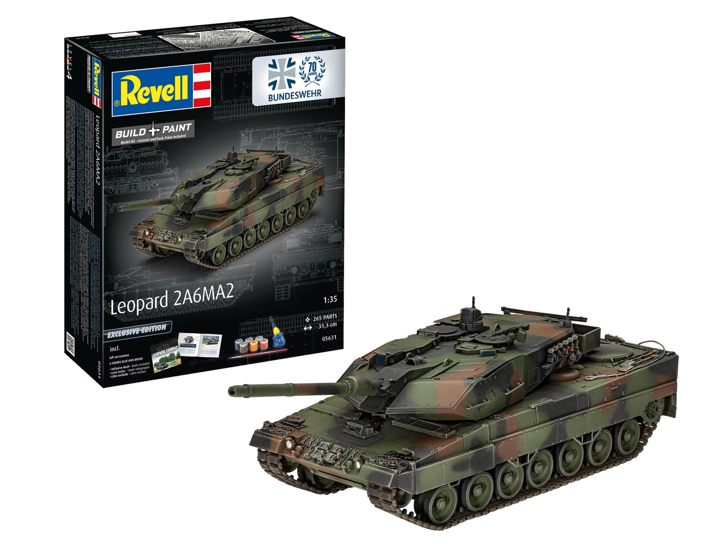 Revell 05631 1:35 70 years of the Bundeswehr: Leopard 2 A6A2 Includes paint, glue and exclusive