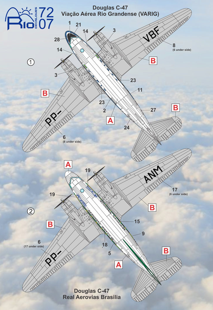 FCM RIO72007 1:72 Civil Douglas DC-3 / C-47 VARIG & REAL Aerovias Brasilia