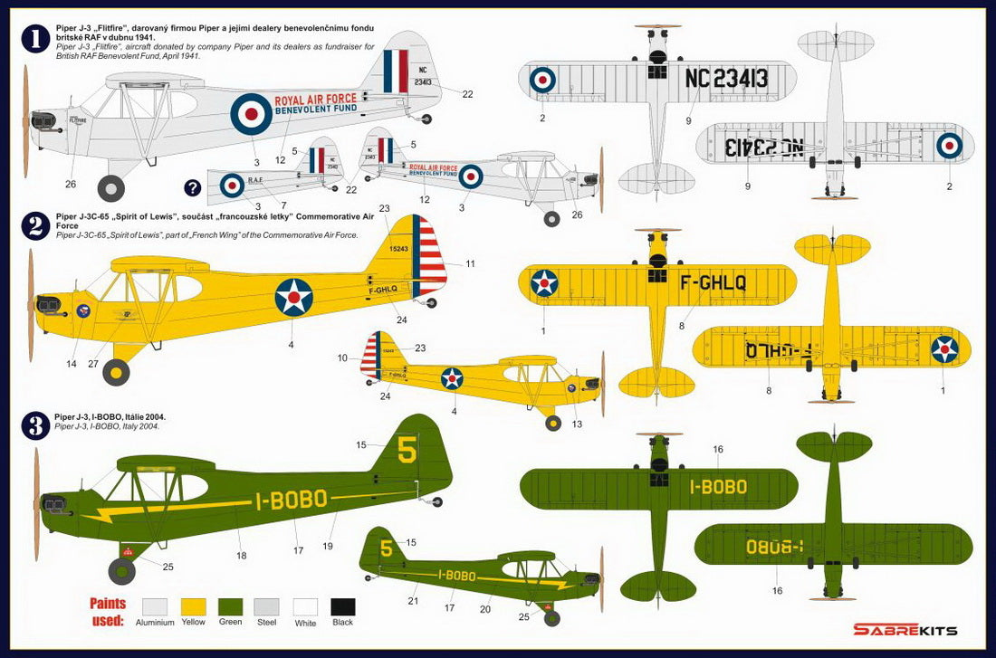 Sabre Kits SBK4002 1:48 Piper J-3 Cub 'International' ex-Smer with New Clear Parts