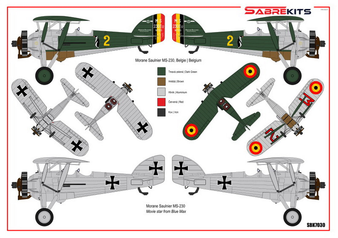 Sabre Kits SBK7030 1:72 Morane-Saulnier MS.230 (Belgium, Czechoslovakia, France, Blue Max movie) ex-Heller/Smer