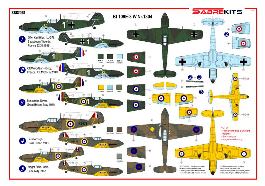 Sabre Kits SBK7031 1:72 Messerschmitt Bf-109E-3 (Luftwaffe, French AF, RAF, USA) ex-AZ Models