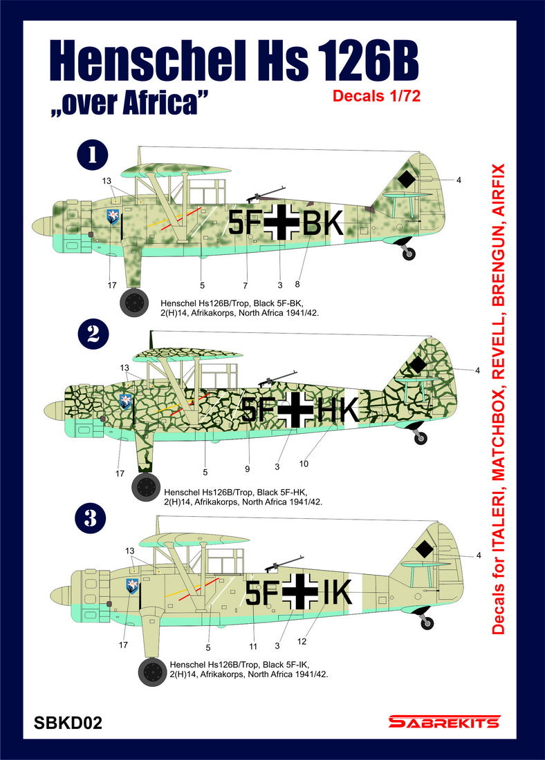Sabre Kits SBKD02 1:72 Henschel Hs-126B 'Over Africa'